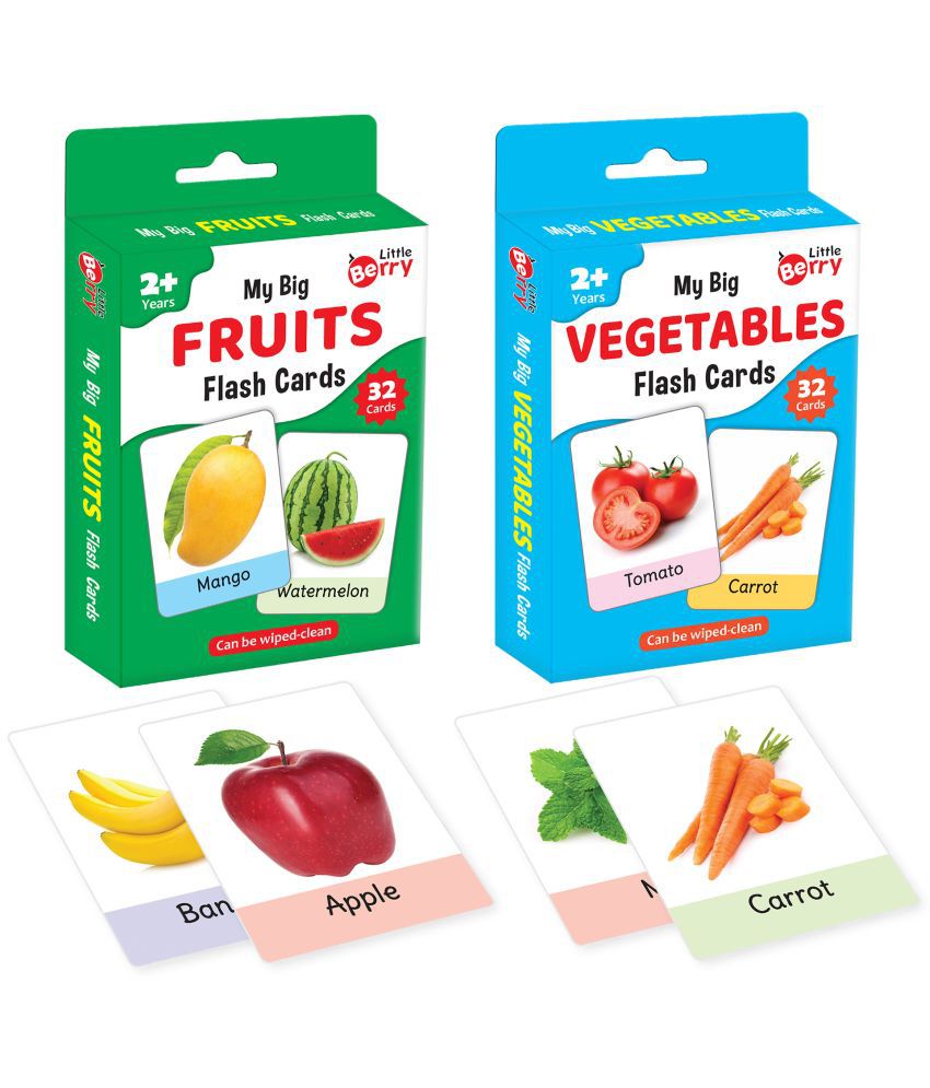     			Little Berry Big Flash Cards for Kids: Fruits and Vegetables (Set of 2) | 64 Double-Sided Picture Cards | Early Learning and Development Toy for Preschoolers & Toddlers 2-6 Years