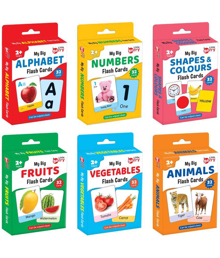     			Little Berry Big Flash Cards for Kids: Alphabets, Numbers, Shapes, Colours, Fruits, Vegetables, Animals (Set of 6) | 192 Laminated Picture Cards | Fun Early Learning Toy for Preschoolers & Toddlers 2-6 Years