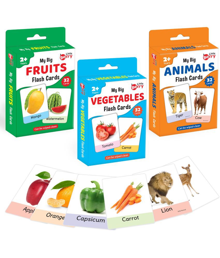     			Little Berry My Big Flash Cards Combos (Set of 3 - Fruits, Vegetables & Animals) 96 Double Sided Picture Cards | Early Learning and Development Toy for Preschoolers & Toddlers 2-6 Years