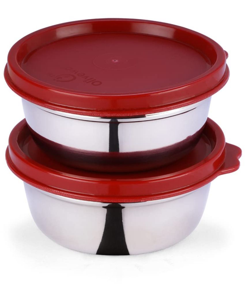     			Oliveware Elegant Steel Red Storage Containers 250 ml Each (Set of 2)