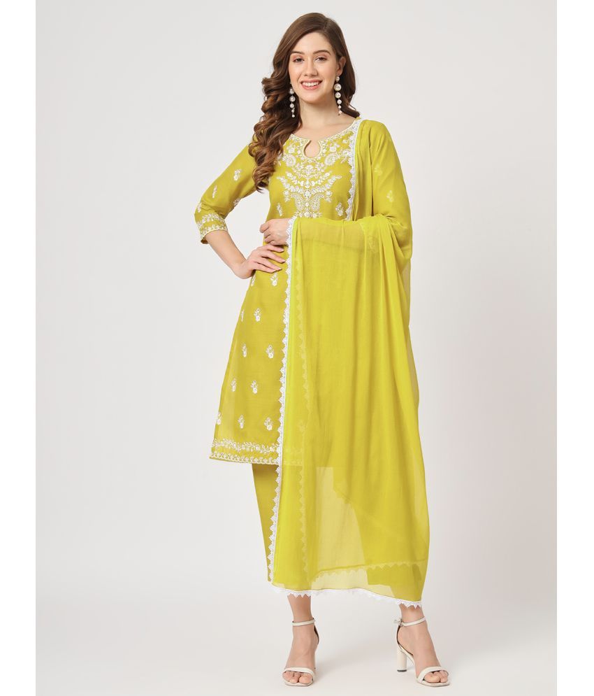     			Pannkh - Yellow Straight Cotton Women's Stitched Salwar Suit ( Pack of 1 )