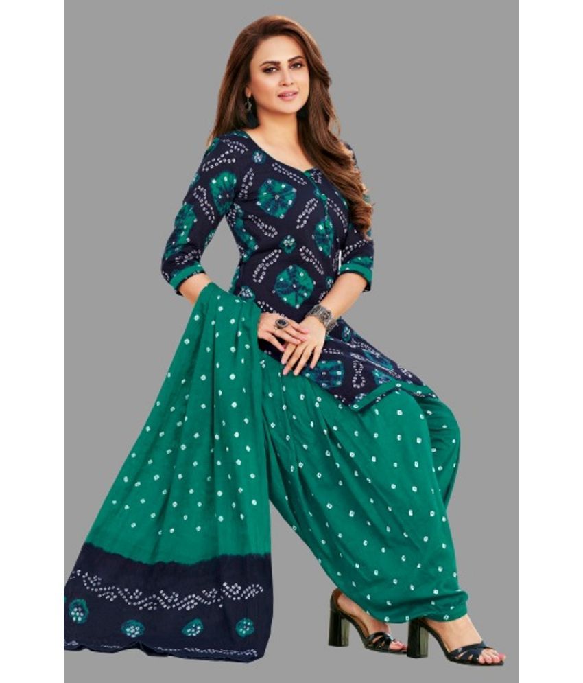     			shree jeenmata collection - Unstitched Blue Cotton Dress Material ( Pack of 1 )