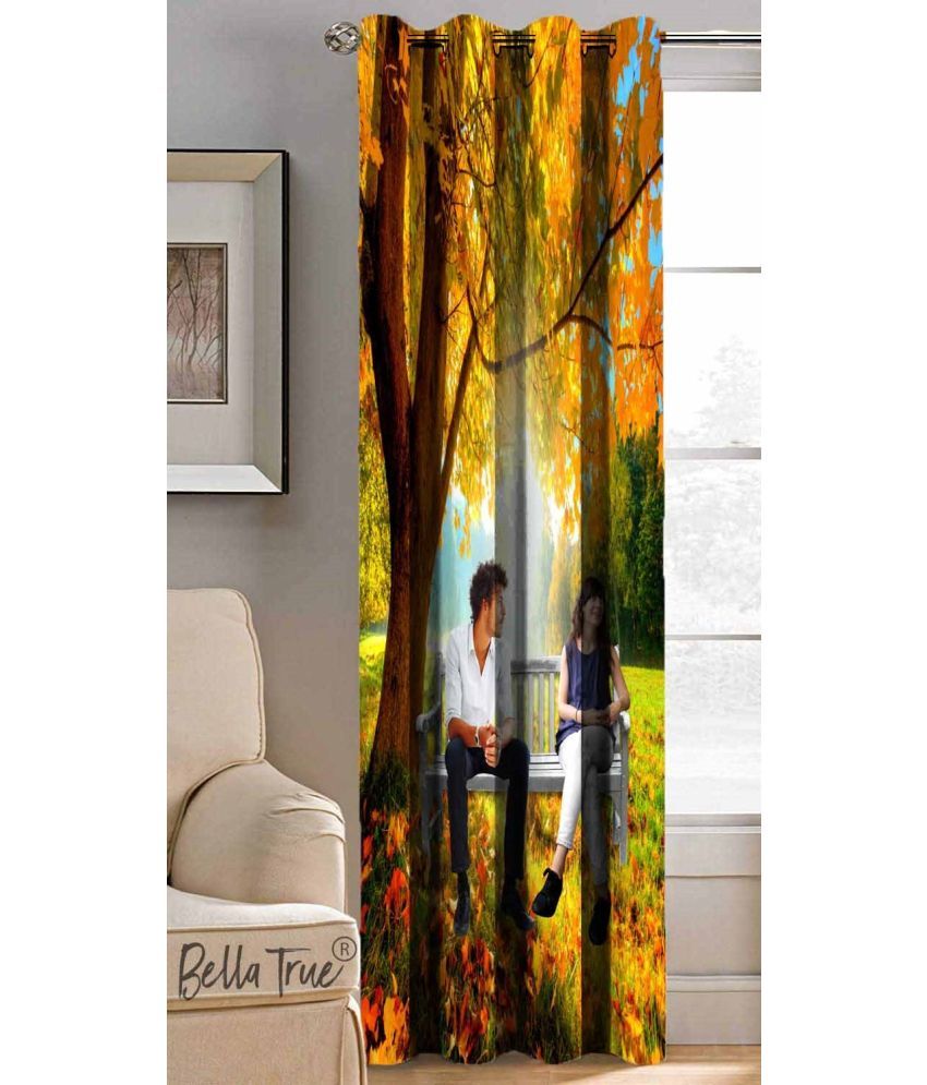     			BELLA TRUE Abstract Printed Semi-Transparent Eyelet Curtain 5 ft ( Pack of 1 ) - Multicolor