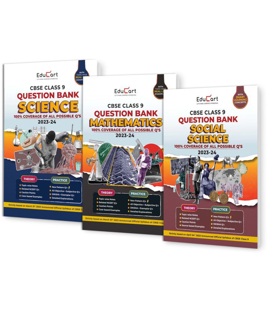     			Educart CBSE Class 9 Question Bank SCIENCE, MATHS & SOCIAL SCIENCE For 2023-2024 (Combo of 3 Books)