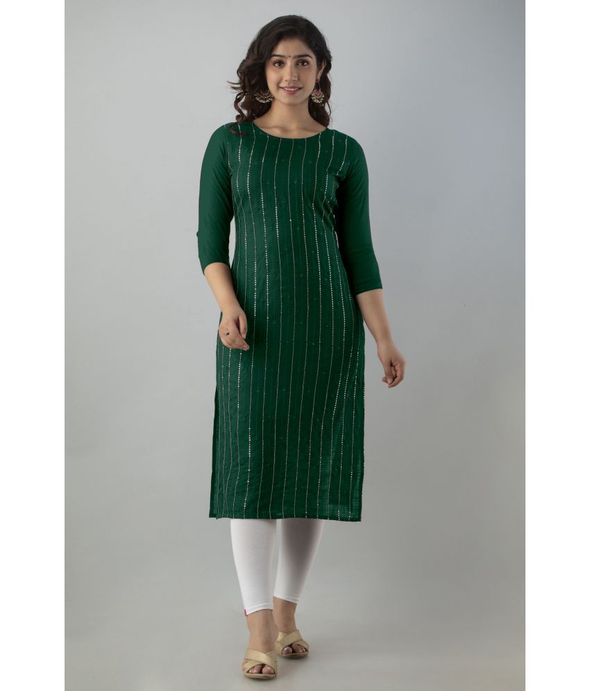     			Femvy - Green Rayon Women's Straight Kurti ( Pack of 1 )