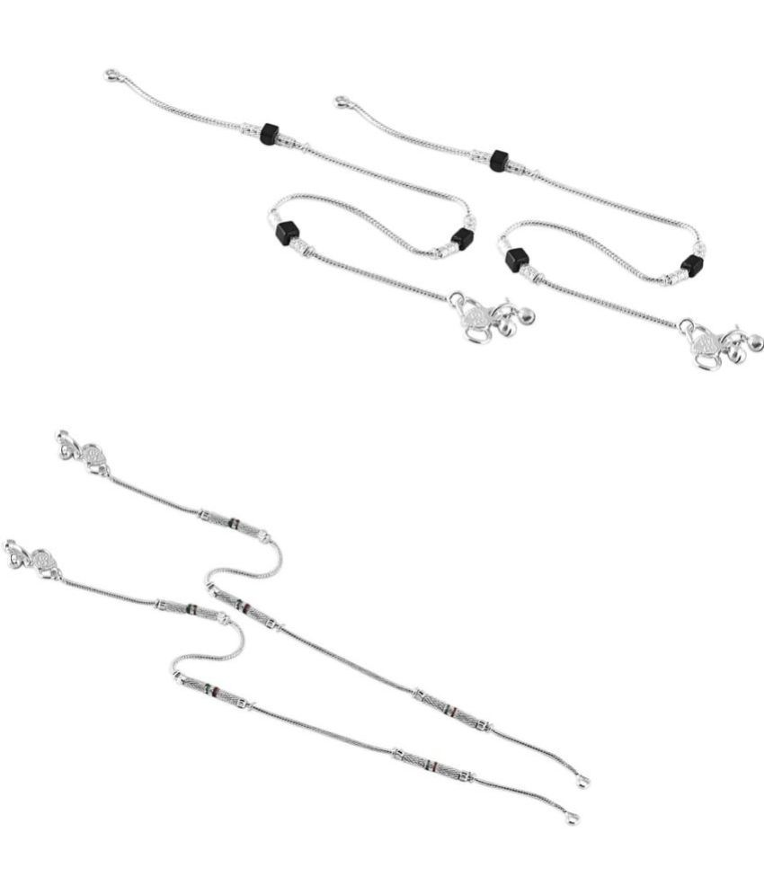     			HEER COLLECTION - Silver Anklets ( Pack of 2 )