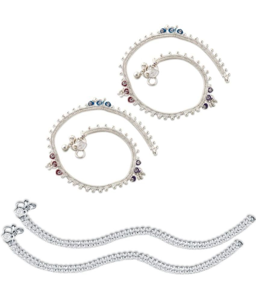     			HEER COLLECTION - Silver Anklets ( Pack of 2 )