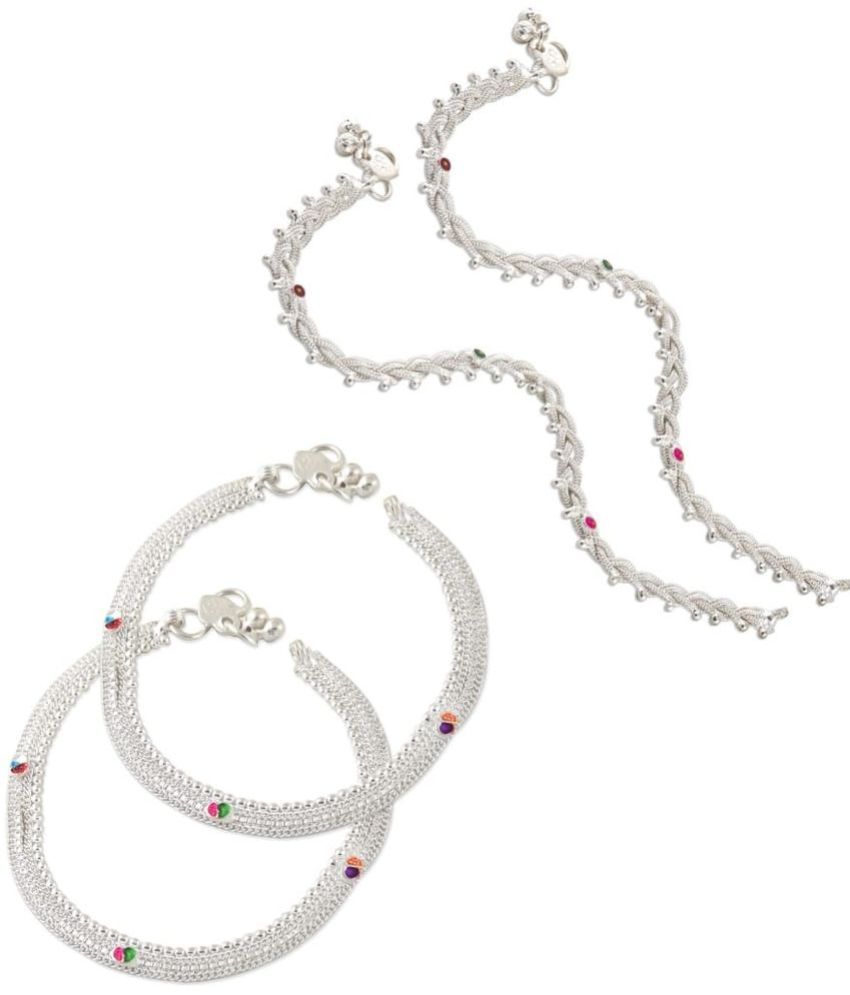     			HEER COLLECTION - Silver Anklets ( Pack of 2 )