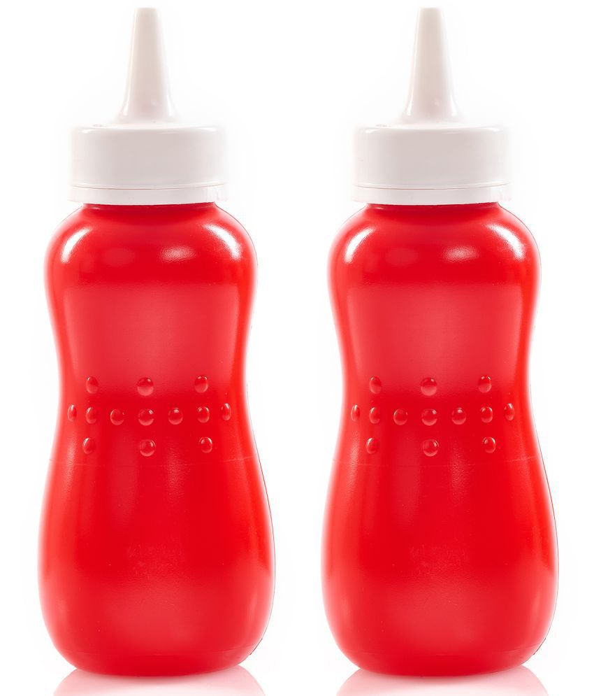     			HOMETALES Plastic Squeeze Bottle for Ketchup Honey Sauce Dispenser Bottle 750ml each, Red, (2U)