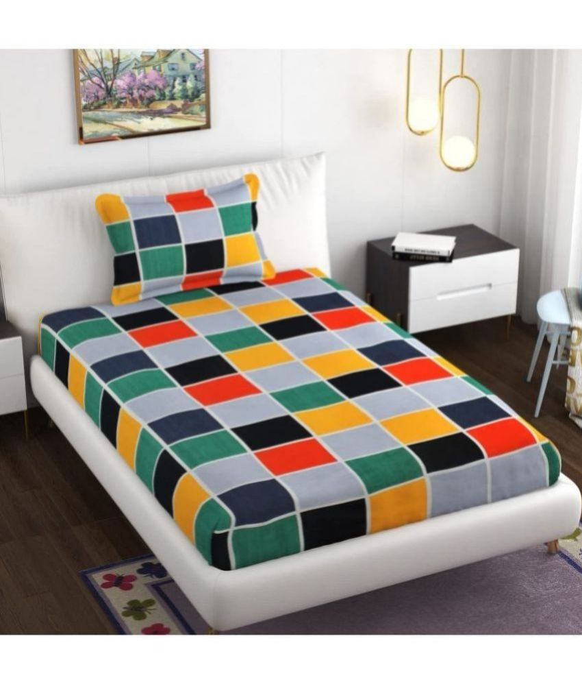     			Shaphio Poly Cotton Small Checks Single Bedsheet with 1 Pillow Cover - Multicolor