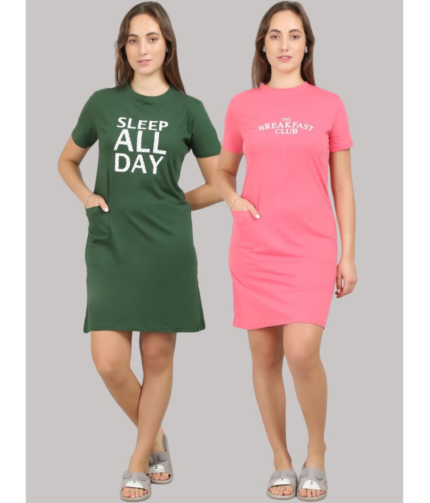     			MEGASKA - Multi Color Cotton Women's Nightwear Night T-Shirt ( Pack of 2 )