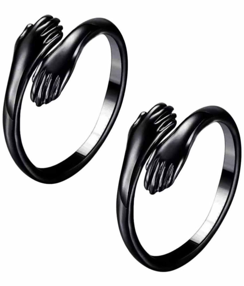     			Silver Shine - Black Rings ( Pack of 2 )