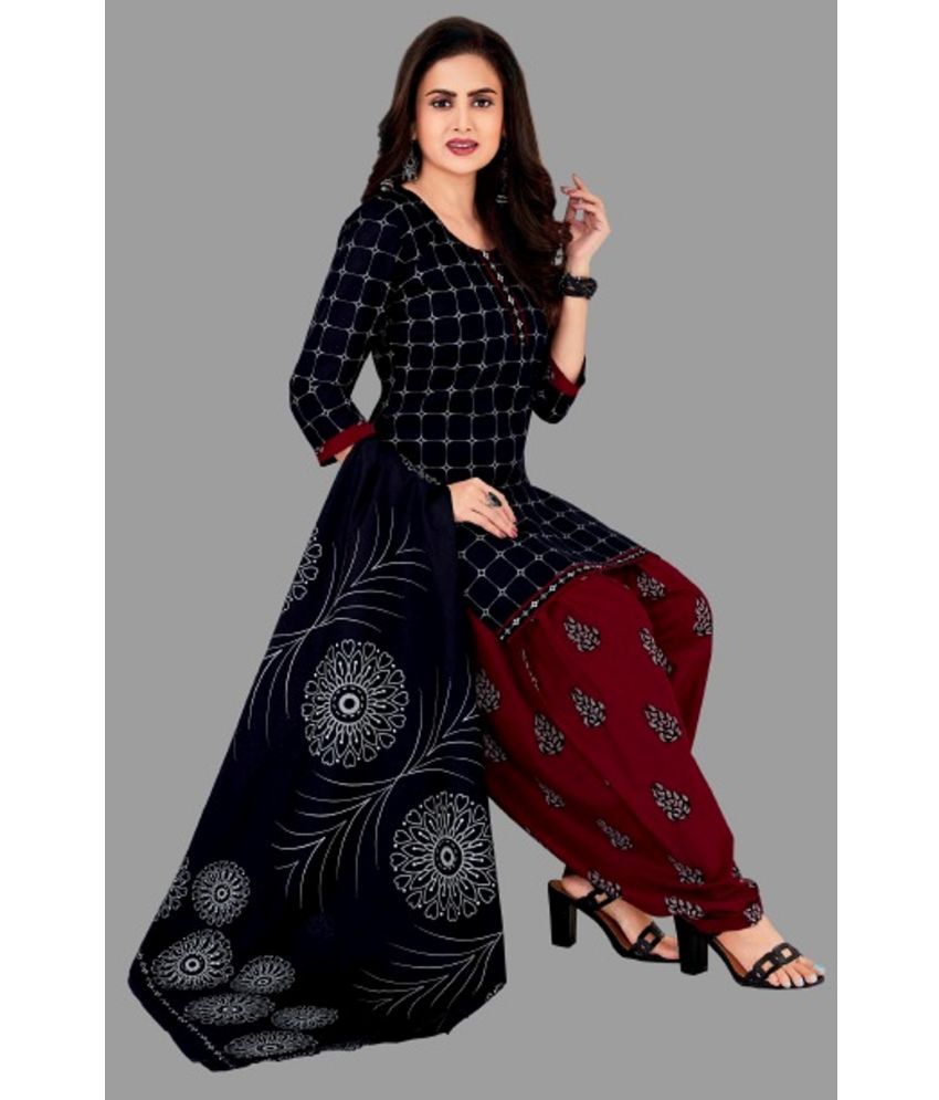     			shree jeenmata collection - Black Straight Cotton Women's Stitched Salwar Suit ( Pack of 1 )