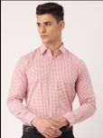 IVOC Men White & Pink Cotton Gingham Checked Formal Shirt