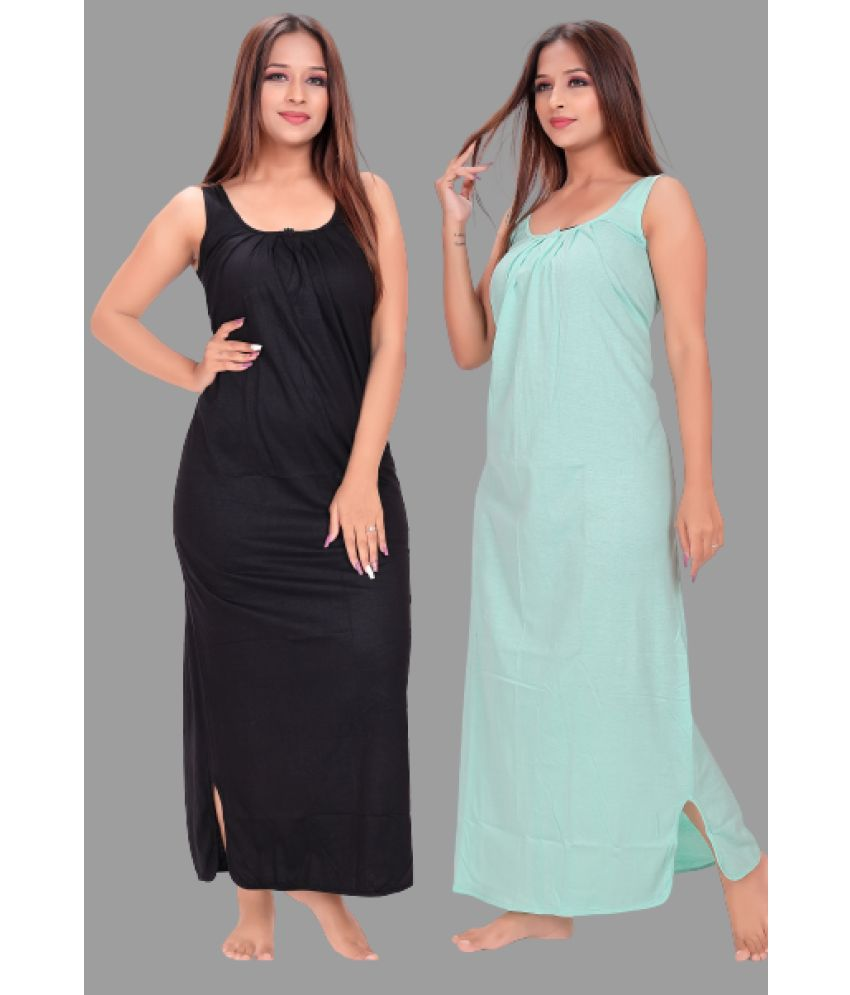     			BROUZZZ4U - Sea Green Cotton Blend Women's Nightwear Nighty & Night Gowns ( Pack of 2 )