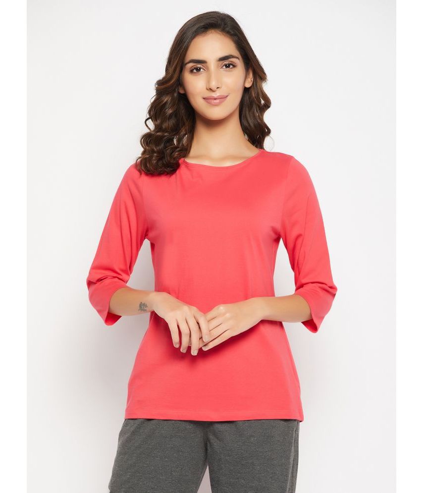     			Clovia - Coral Cotton Blend Regular Fit Women's T-Shirt ( Pack of 1 )