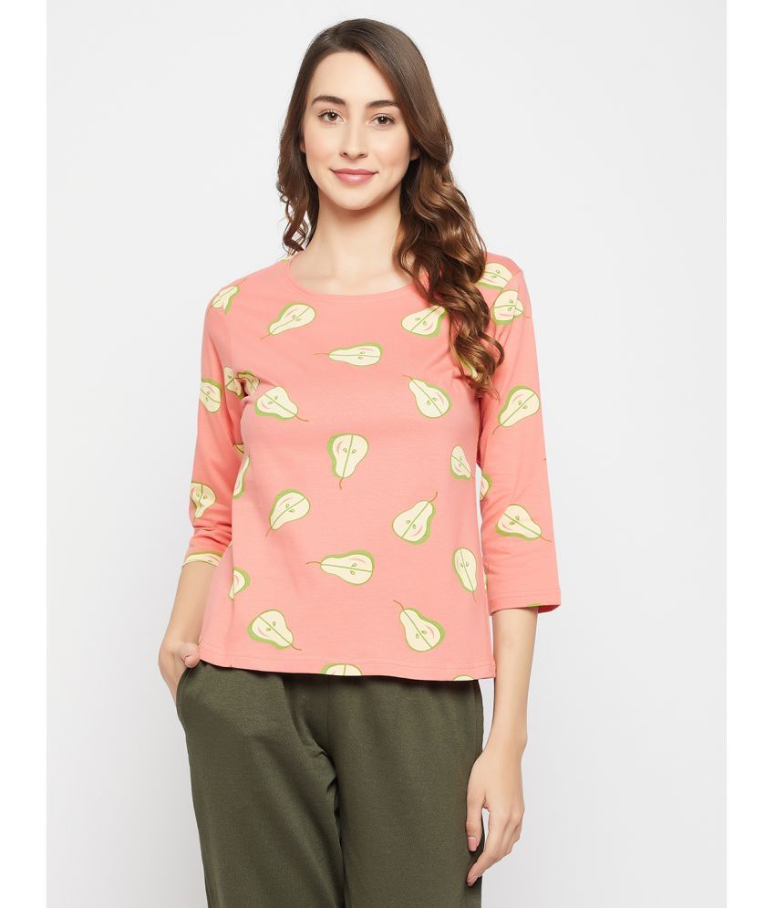     			Clovia - Peach Cotton Blend Regular Fit Women's T-Shirt ( Pack of 1 )