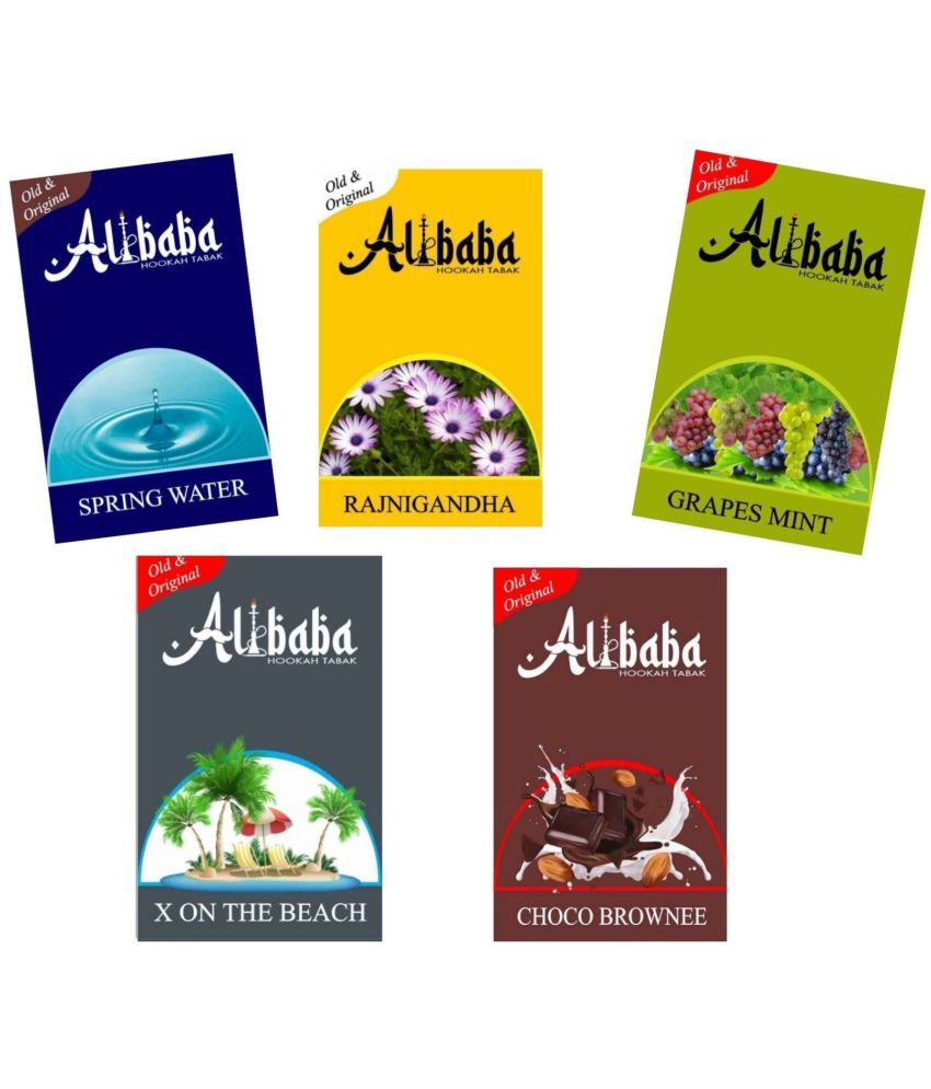     			Alibaba Hookah Flavors Spring Water, Rajnigandha, Grapes Mint, X On The Beach, Choco Brownee (Pack of 5)
