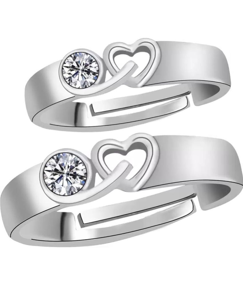     			HEER COLLECTION - Silver Couple Ring ( Pack of 2 )