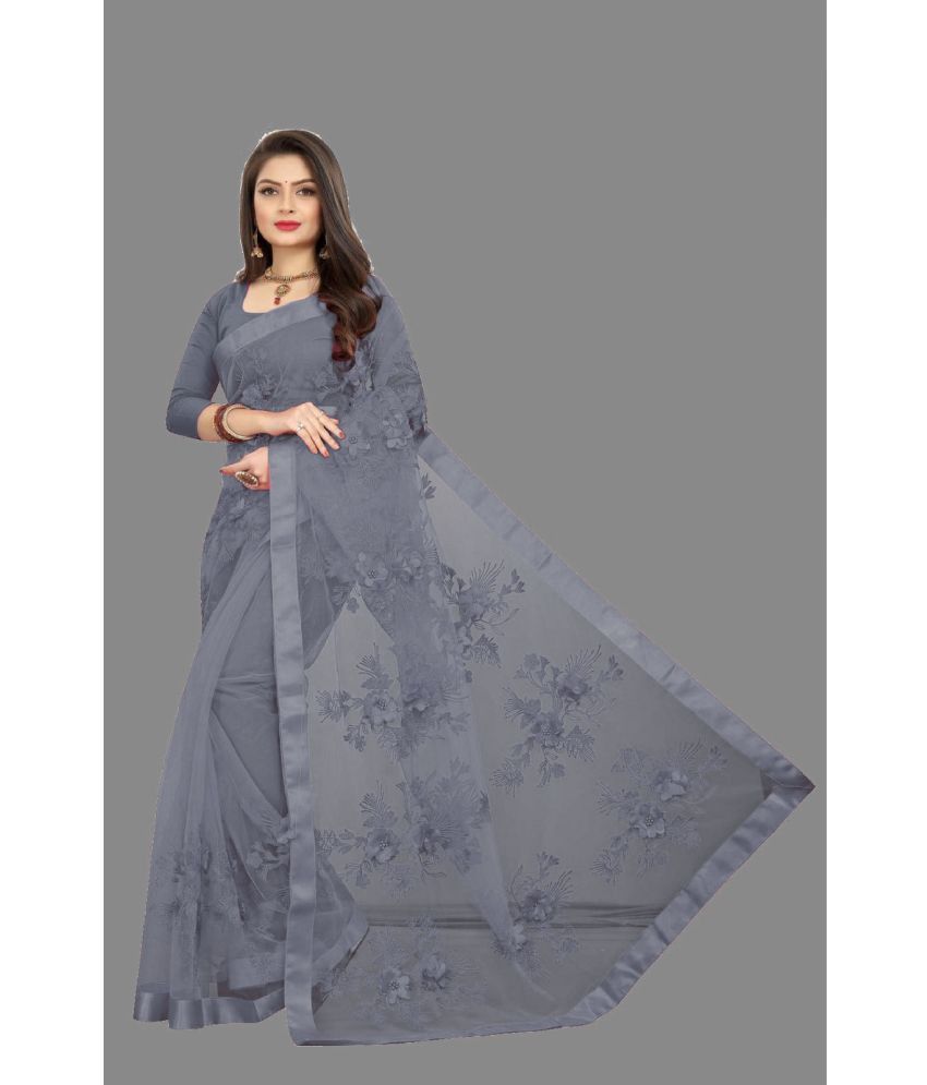     			Mactos Sarees - Grey Net Saree With Blouse Piece ( Pack of 1 )