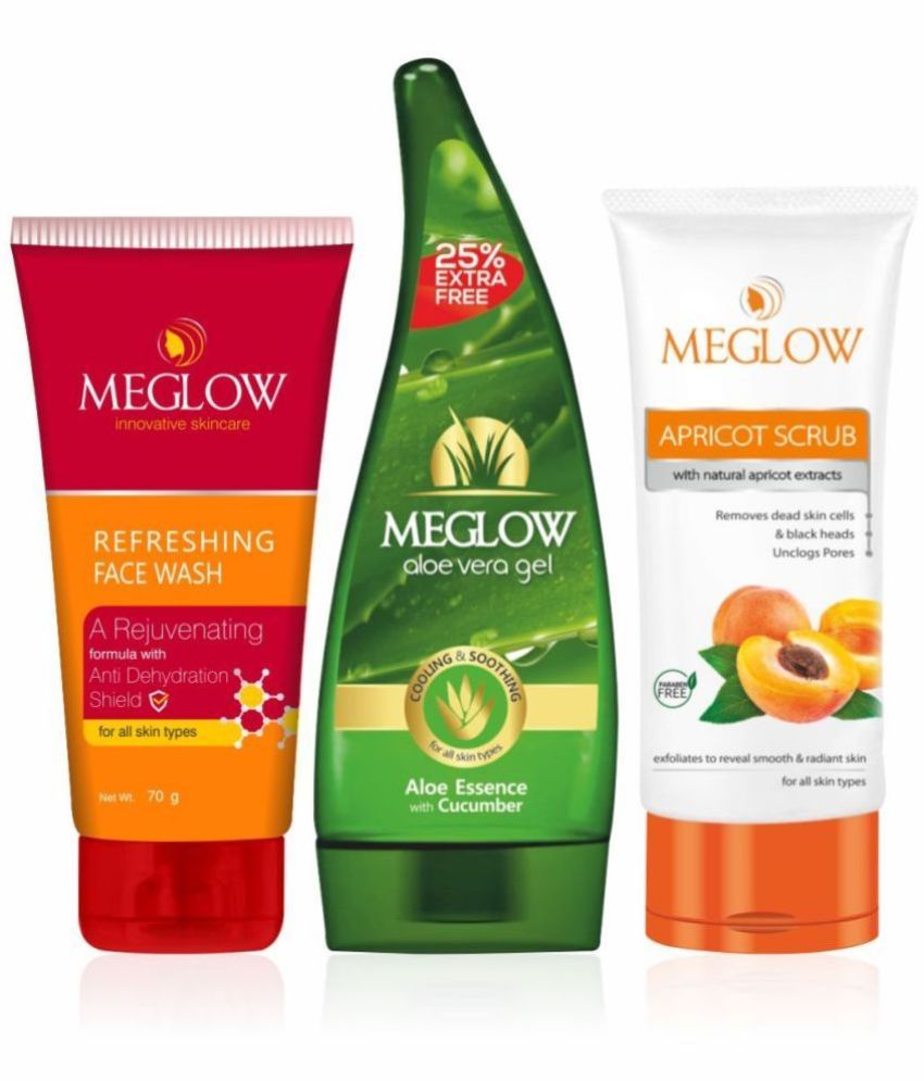     			Meglow Refreshing Facewash 70 gm + Apricot Scrub 70 gm + Aloevera Gel 125 gm