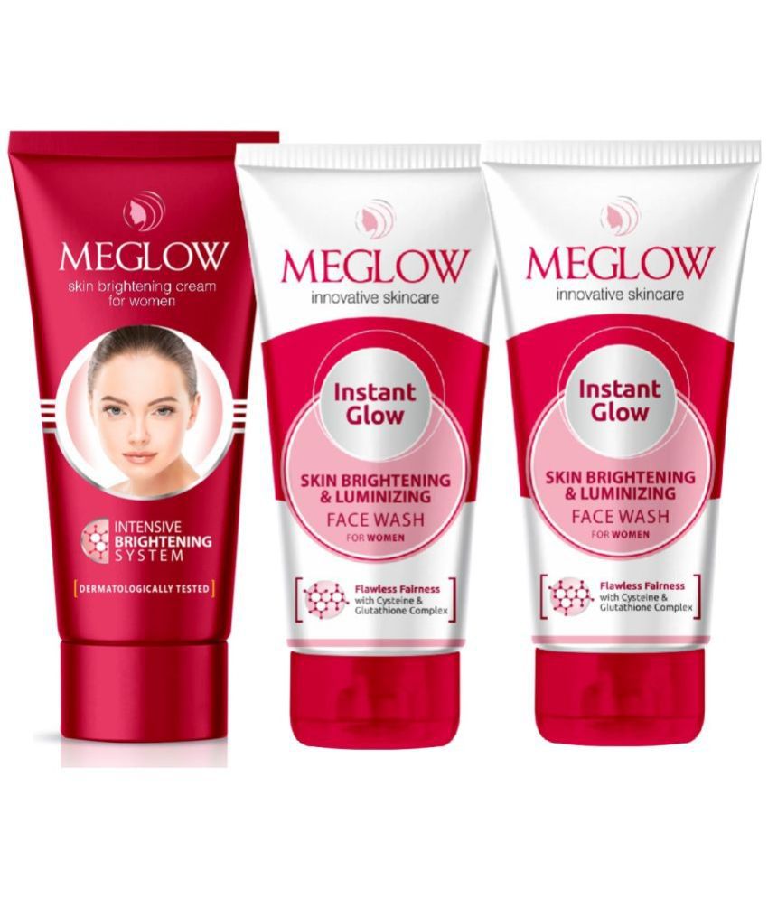     			Meglow Skin Brightening Cream (1x50g) + Instant Glow Skin Brightening Facewash (2x70g) Women Fairness Combo