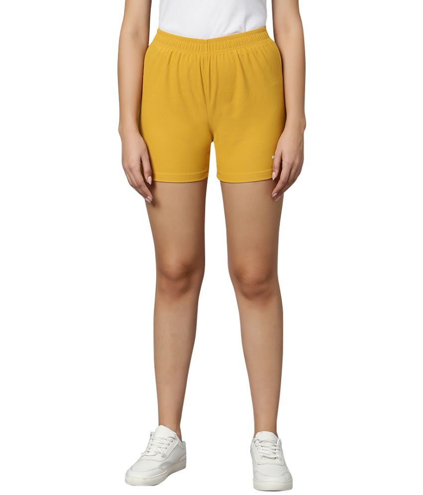    			Omtex Mustard Polyester Solid Shorts - Single