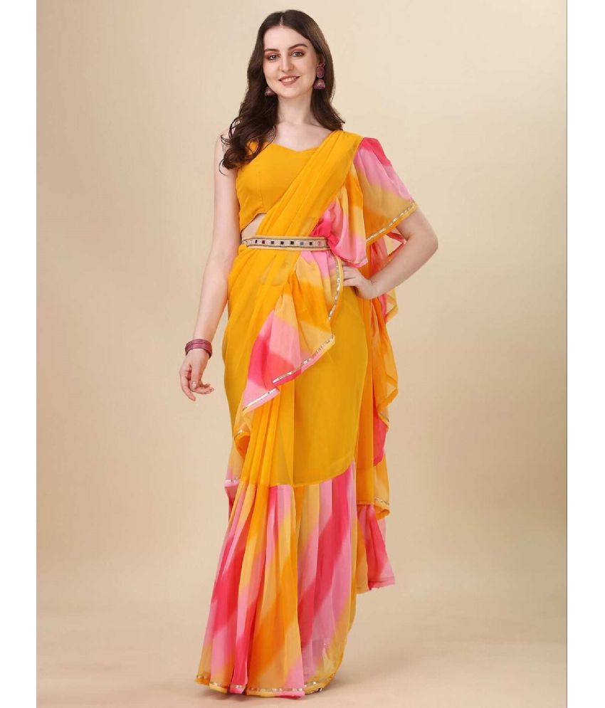     			Rangita Women Solid Georgette Saree With Blouse Piece - Yellow