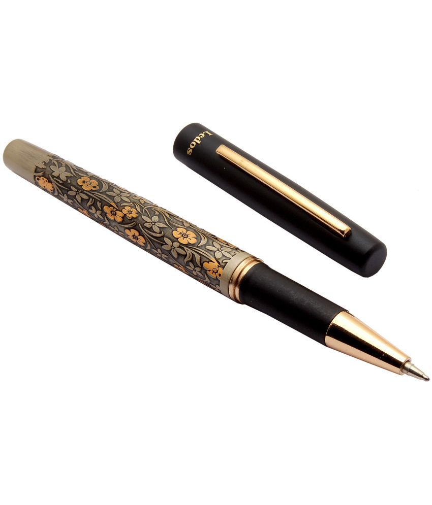    			Srpc Bloom Design Engraved Ballpoint Pen Gold & Black Antique Look & Magnetic Cap