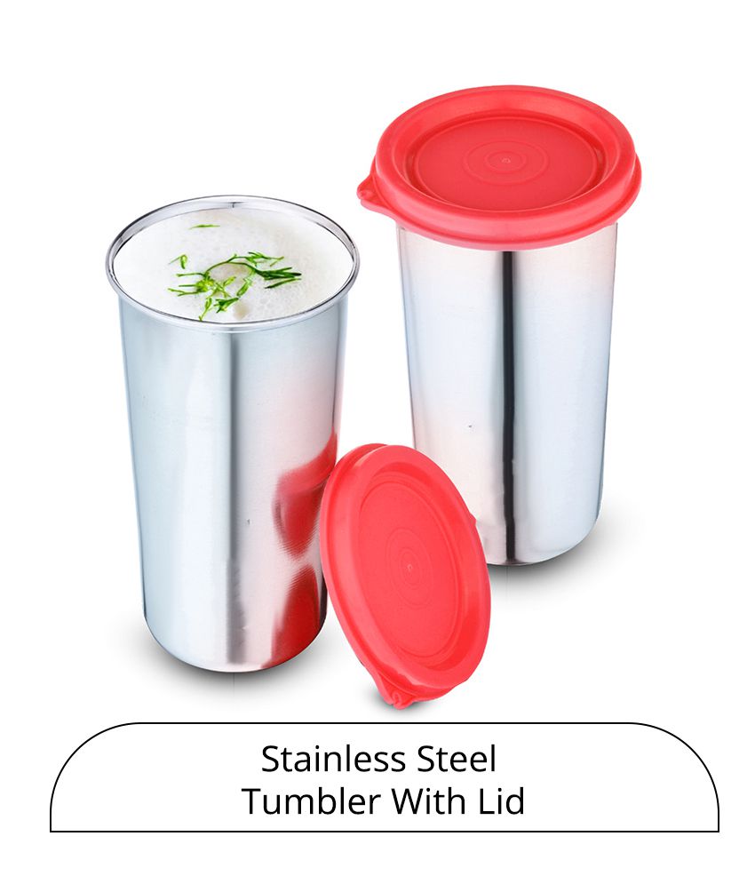     			HOMETALES Stainless Steel Tumblers,400ml each,Red (2U)