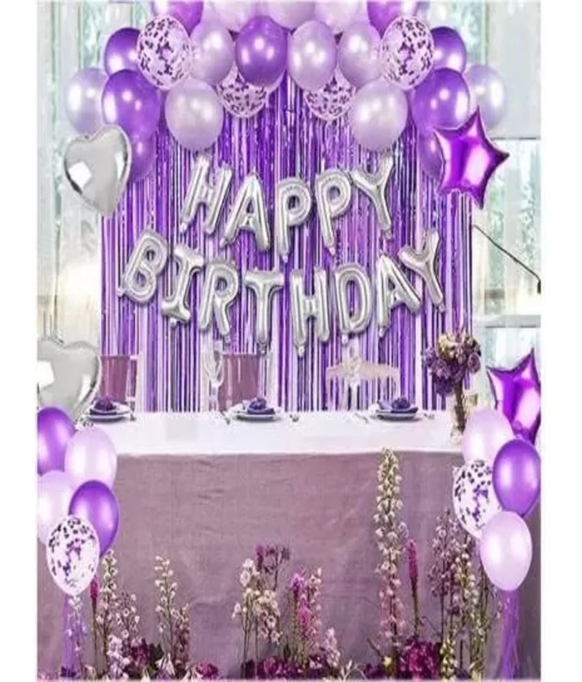     			Devdrishti Products Happy Birthday Decoration Pack Kit Includes 1 Happy Birthday 2 Star 1 Heart 12 Purple 12 Pink 1 Curtain (Pack Of 47)