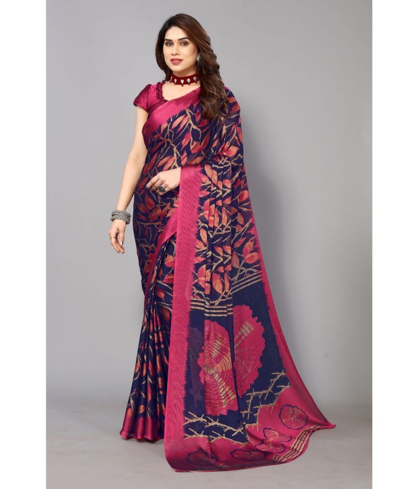     			FABMORA - Navy Blue Chiffon Saree With Blouse Piece ( Pack of 1 )