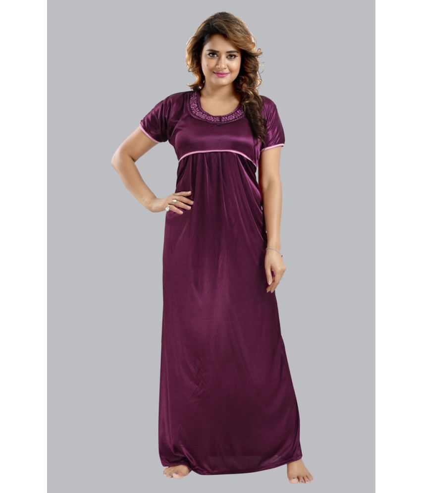     			FOMTI - Purple Satin Women's Nightwear Nighty & Night Gowns ( Pack of 1 )