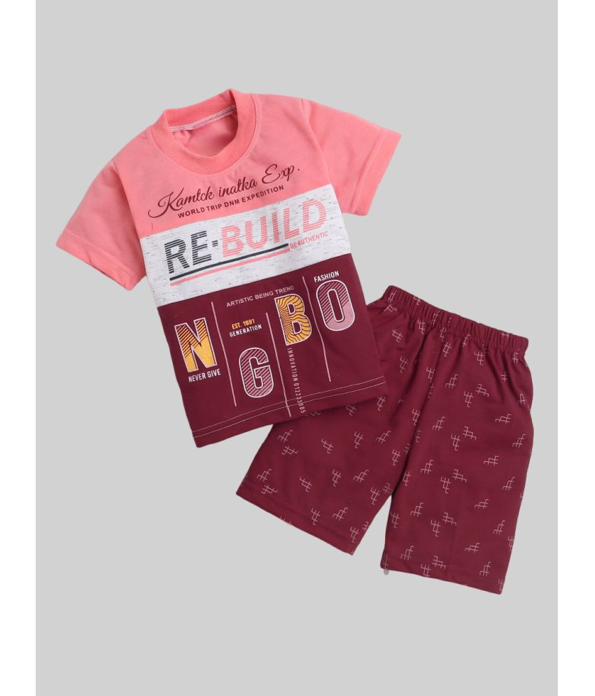     			Fourfolds - Pink Cotton Boys T-Shirt & Shorts ( Pack of 1 )