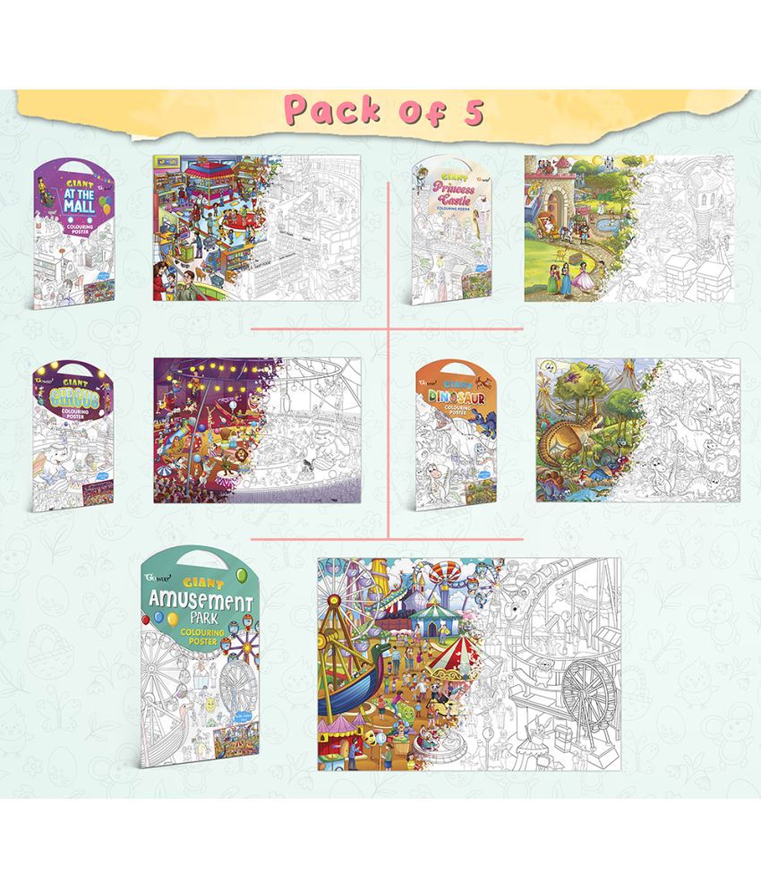     			GIANT AT THE MALL COLOURING POSTER, GIANT PRINCESS CASTLE COLOURING POSTER, GIANT CIRCUS COLOURING POSTER, GIANT DINOSAUR COLOURING POSTER and GIANT AMUSEMENT PARK COLOURING POSTER | Pack of 5 Posters I best for school activity