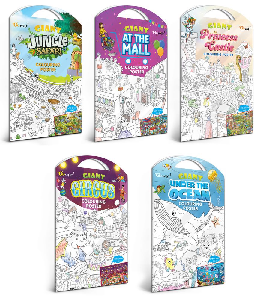     			GIANT JUNGLE SAFARI COLOURING POSTER, GIANT AT THE MALL COLOURING POSTER, GIANT PRINCESS CASTLE COLOURING POSTER, GIANT CIRCUS COLOURING POSTER and GIANT DINOSAUR COLOURING POSTER | Pack of 5 Posters I kids activity colouring posters