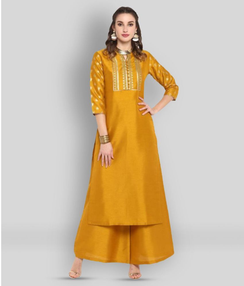     			Janasya - Yellow Straight Silk Women's Stitched Salwar Suit ( Pack of 1 )