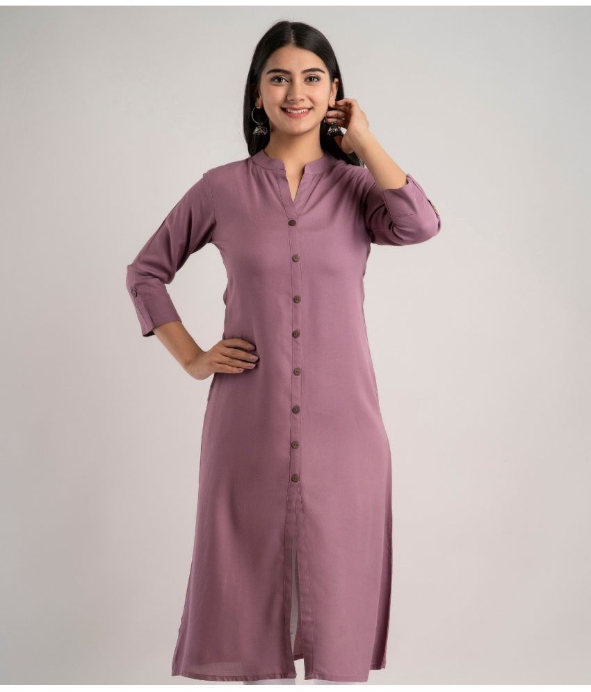     			MAUKA - Purple Rayon Women's Front Slit Kurti ( Pack of 1 )