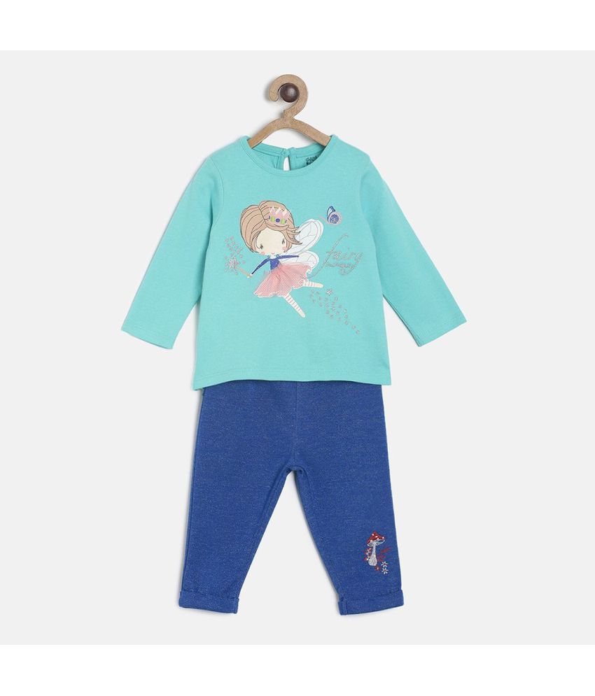     			MINI KLUB - Blue Cotton Baby Girl T-Shirt & Trouser ( Pack of 1 )