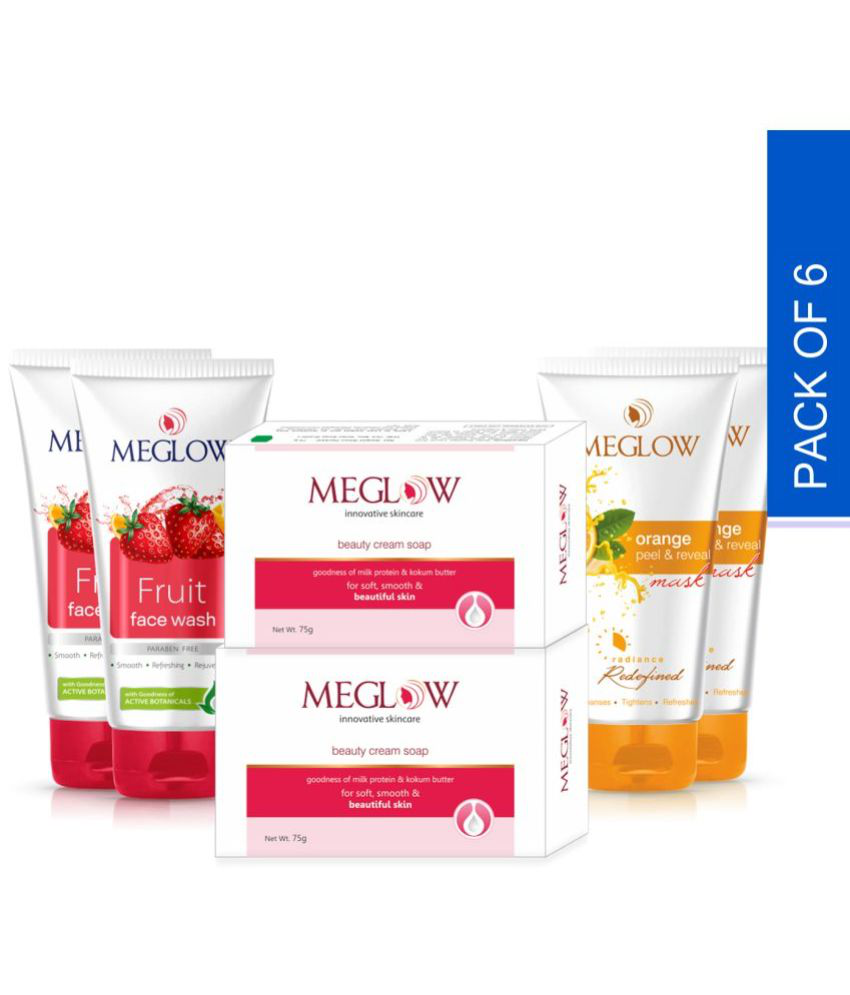     			Meglow Orange Peel & Reveal Mask (2x70g) + Fruit Facewash (2x70g) + Beauty Bar (2x75g)
