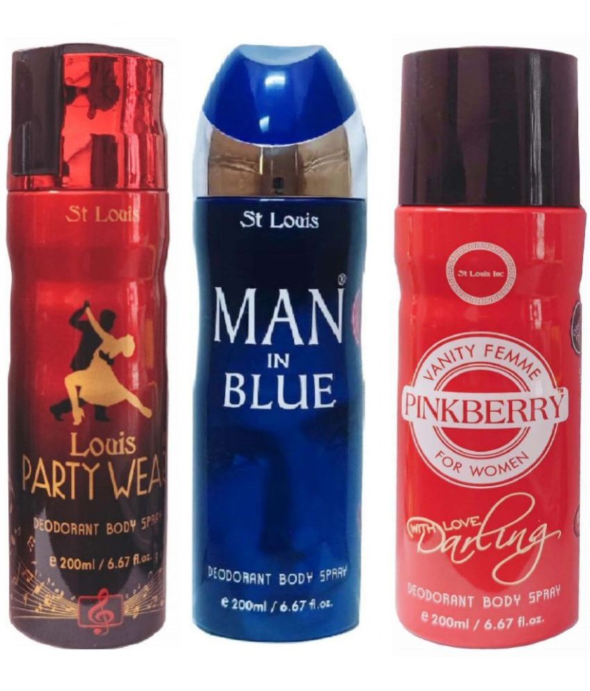     			St Louis - PINKBERRY,PARTYWEAR, MAN IN BLUE Deodorant Spray for Men,Women 600 ml ( Pack of 3 )
