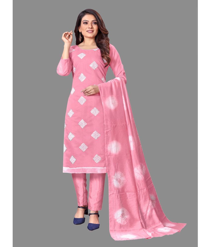     			Aika - Unstitched Pink Silk Dress Material ( Pack of 1 )