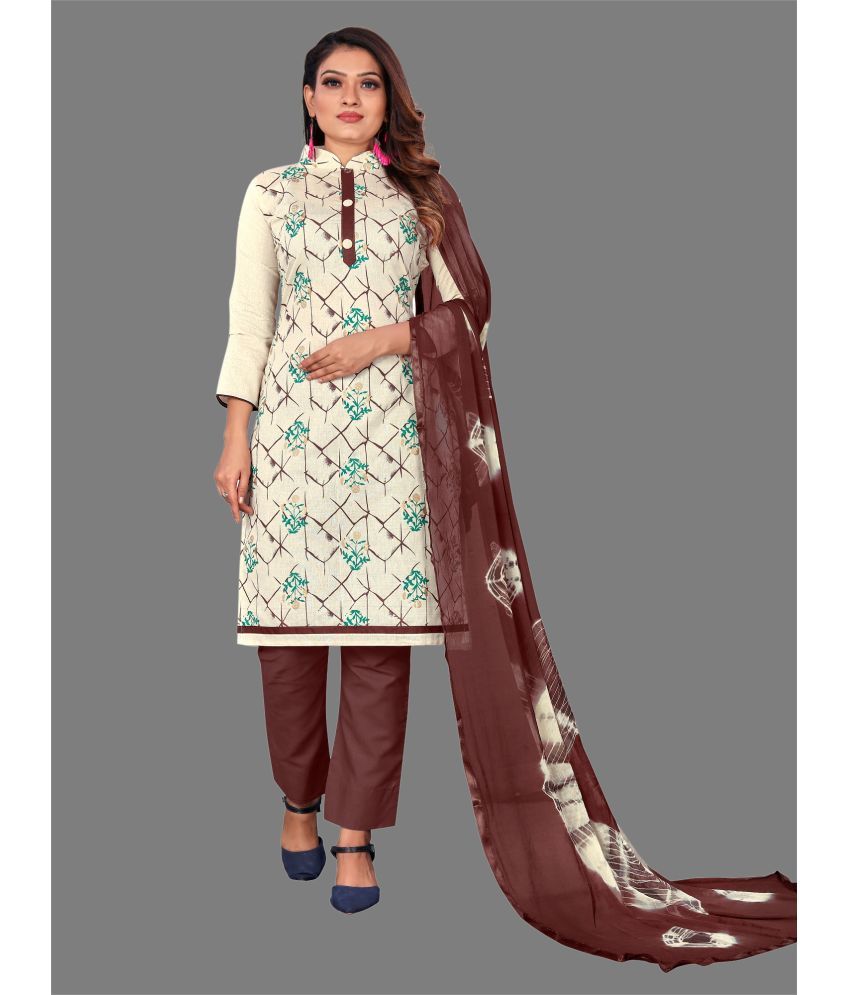     			Apnisha - Unstitched Brown Cotton Dress Material ( Pack of 1 )