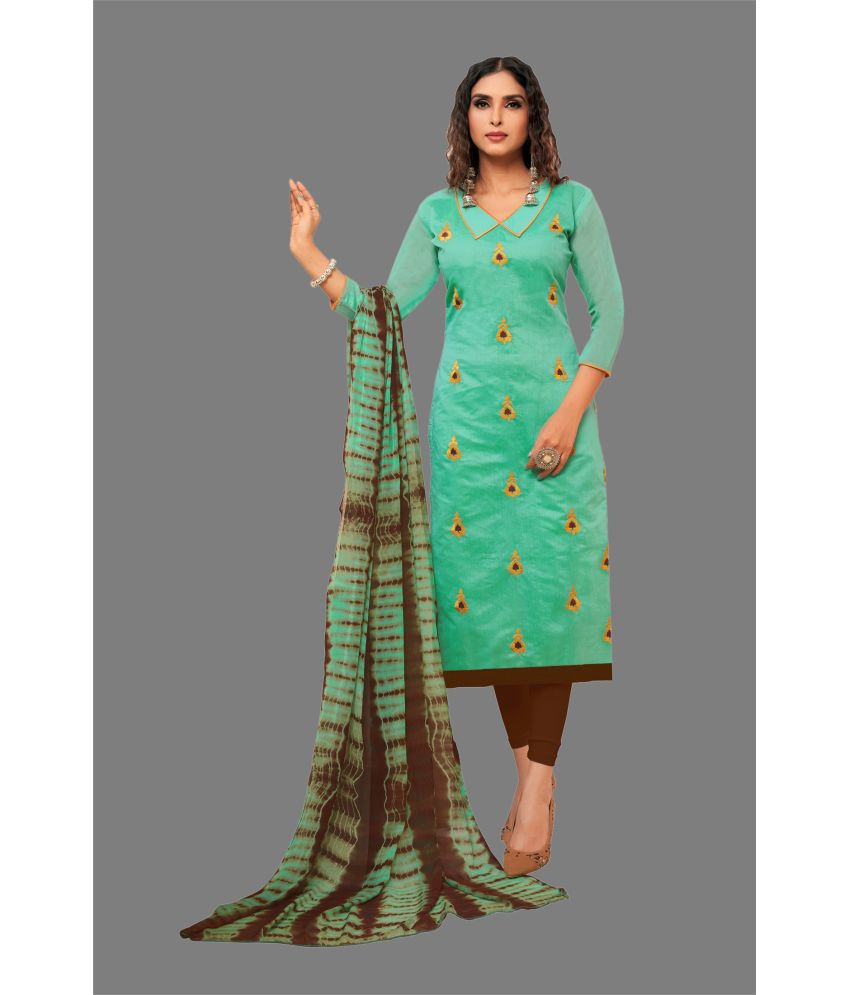     			Apnisha - Unstitched Lime Green Silk Dress Material ( Pack of 1 )