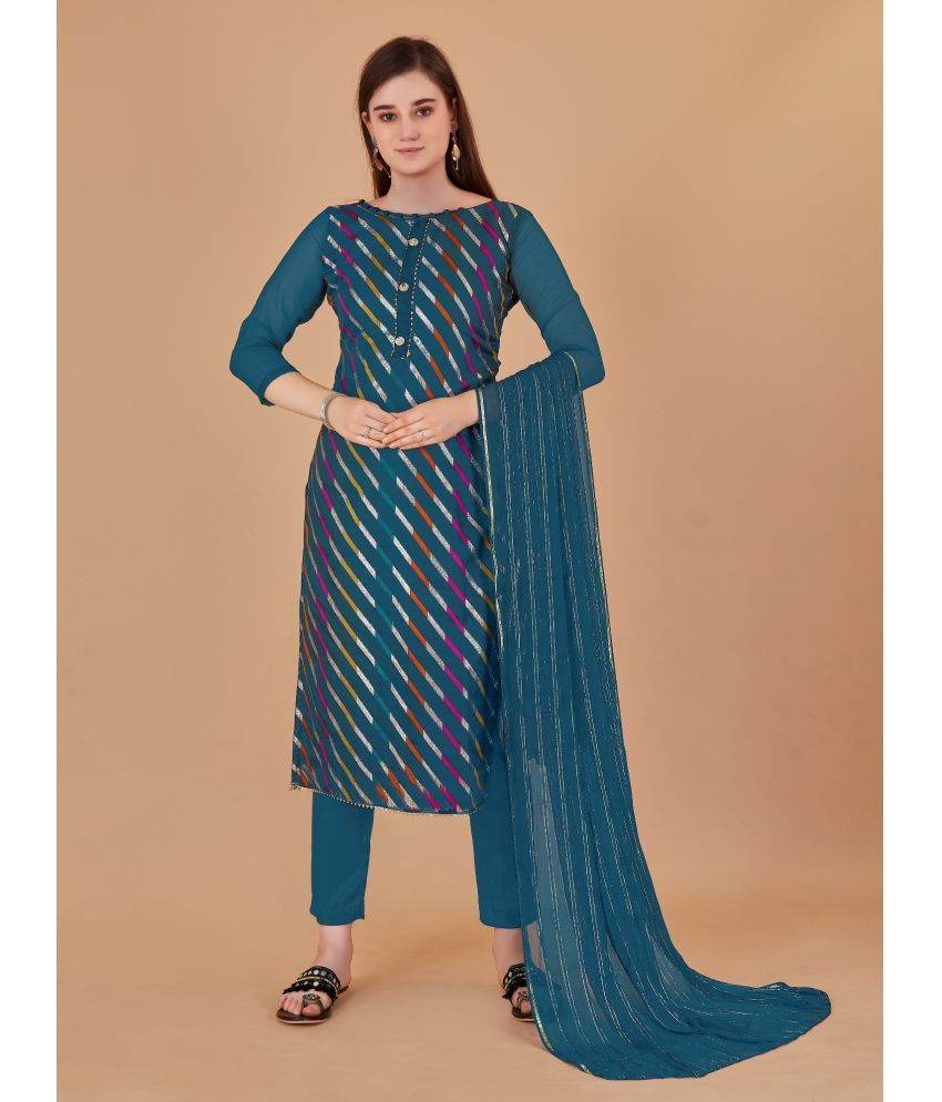     			Apnisha - Unstitched Teal Cotton Dress Material ( Pack of 1 )