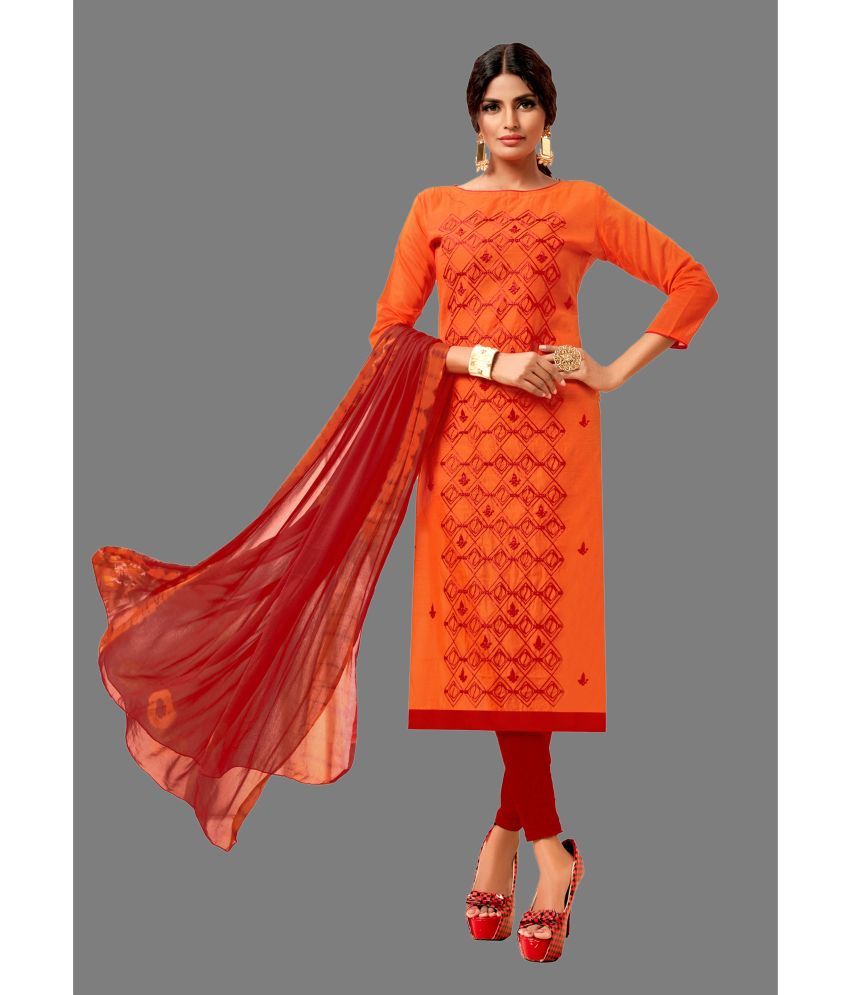     			JULEE - Unstitched Orange Silk Dress Material ( Pack of 1 )