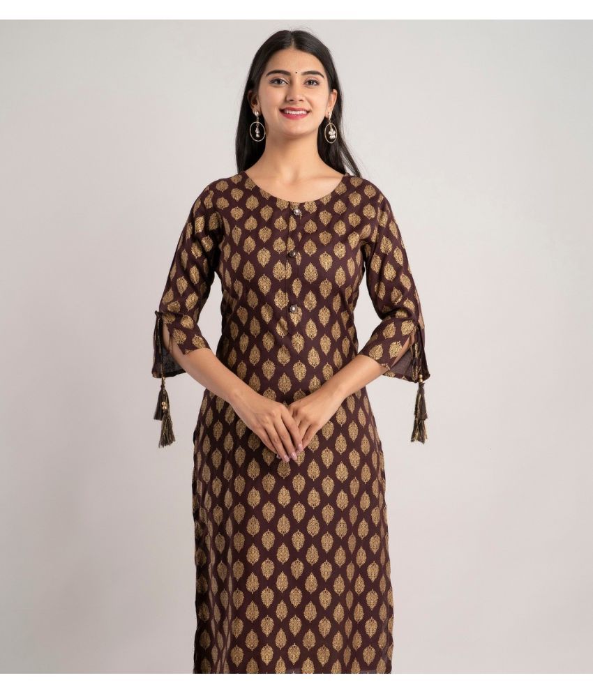     			MAUKA - Brown Rayon Women's Straight Kurti ( Pack of 1 )