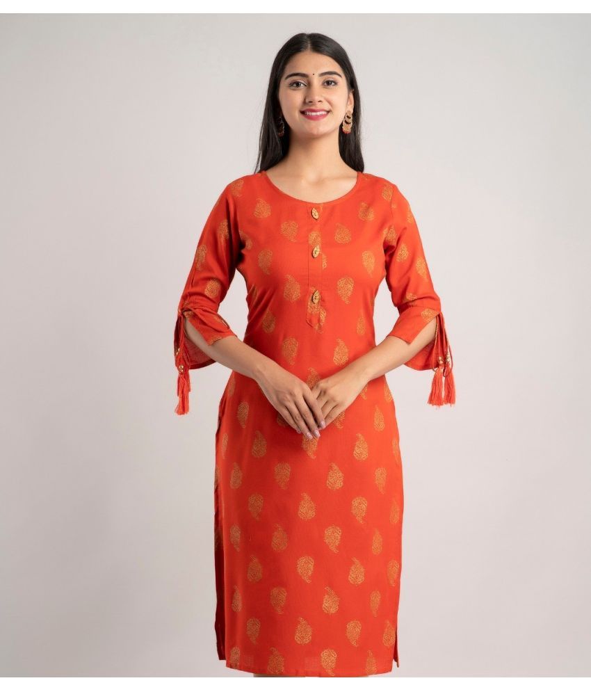     			MAUKA - Orange Rayon Women's Straight Kurti ( Pack of 1 )