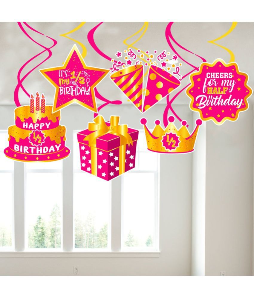     			Zyozi 6 Pcs Half Birthday Hanging Swirls Decorations for Girl-1/2 Birthday Party Swirls Ceiling Backdrop Supplies, 6 Month Birthday Baby Shower Hanging Decor Sign (Pink)
