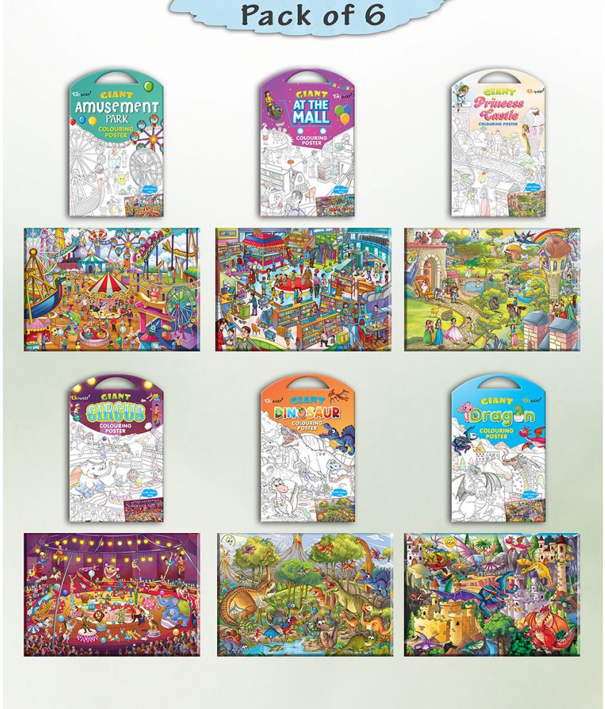     			GIANT AT THE MALL COLOURING , GIANT PRINCESS CASTLE COLOURING , GIANT CIRCUS COLOURING , GIANT DINOSAUR COLOURING , GIANT AMUSEMENT PARK COLOURING  and GIANT DRAGON COLOURING  | Set of 6  I Best Engaging Products For Children